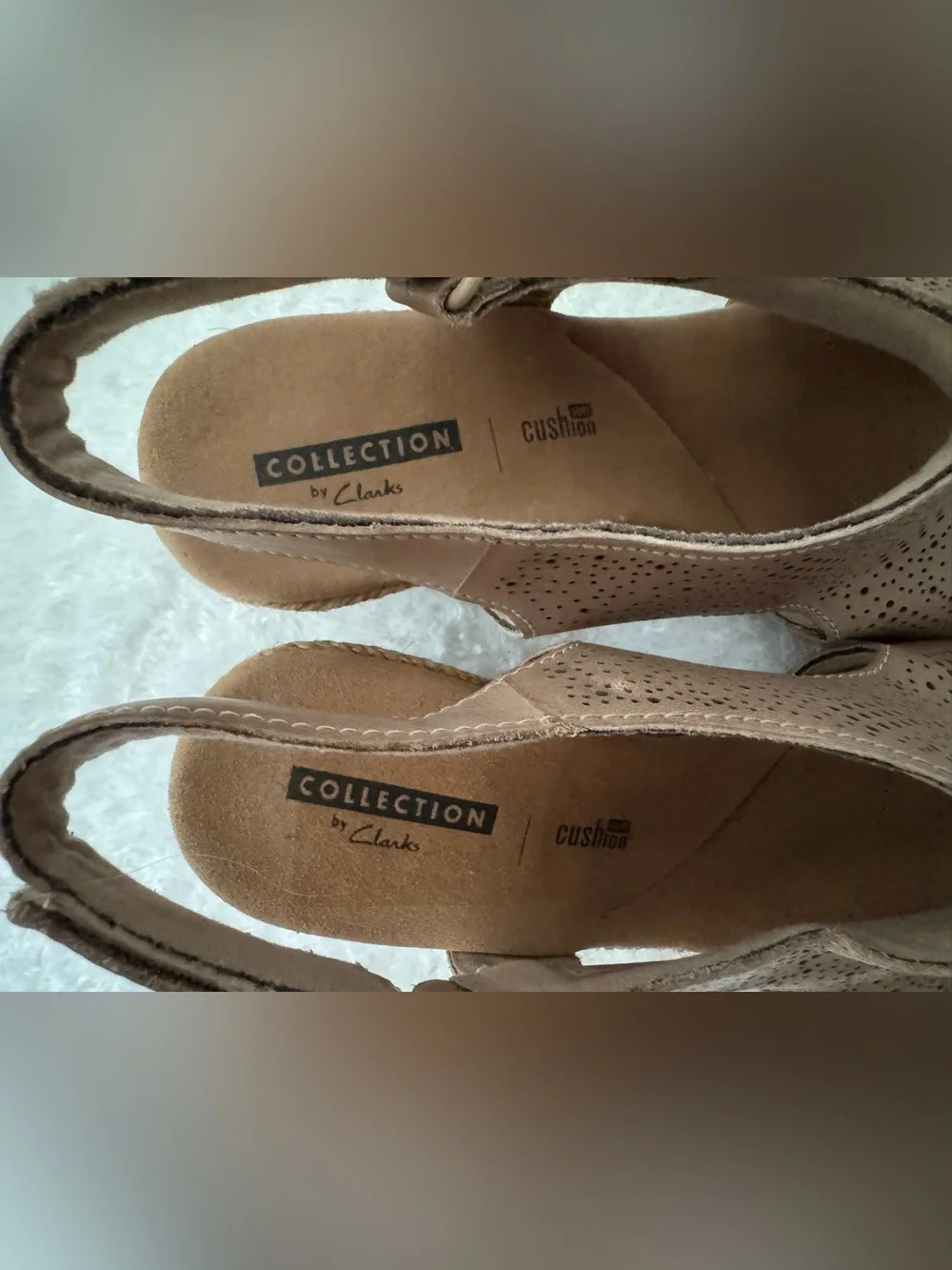 Clarks Lafley Rosen women’s tan Sand leather wedge heel sandals size 7.5M